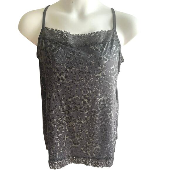 Vintage Y2K Black Floral Lace Cami Top 1X Stretch Satin Lingerie Tank whimsygoth - Picture 1 of 6